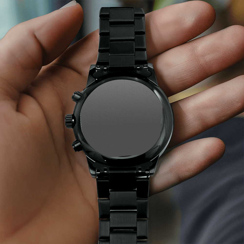 Black Chronograph Watch with Engraving