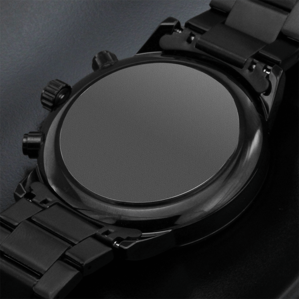 Black Chronograph Watch with Engraving