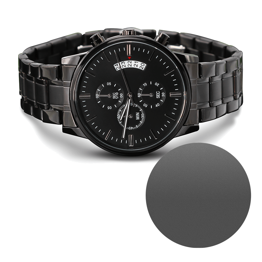 Black Chronograph Watch with Engraving