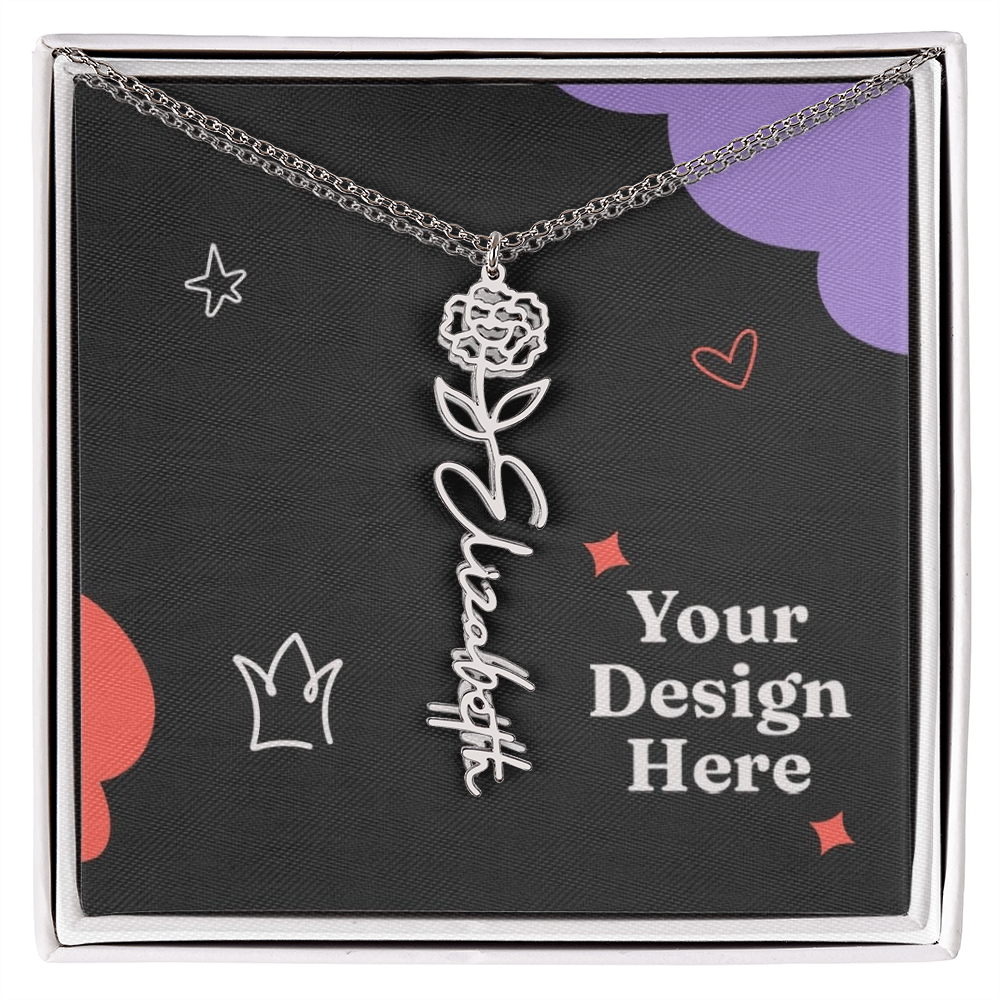 Flower Name Necklace with customizable birth flower design