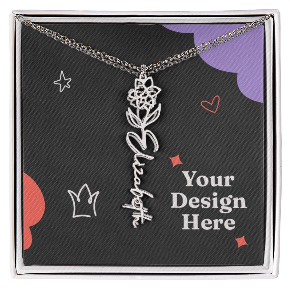 Flower Name Necklace with customizable birth flower design