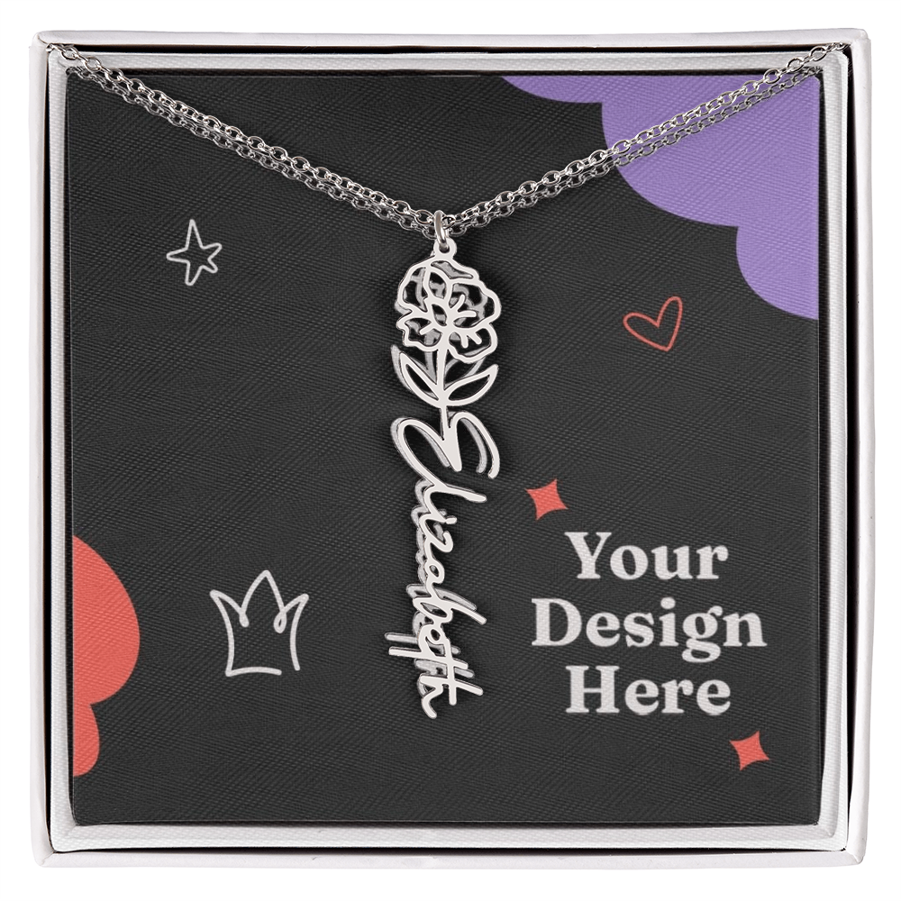 Flower Name Necklace with customizable birth flower design