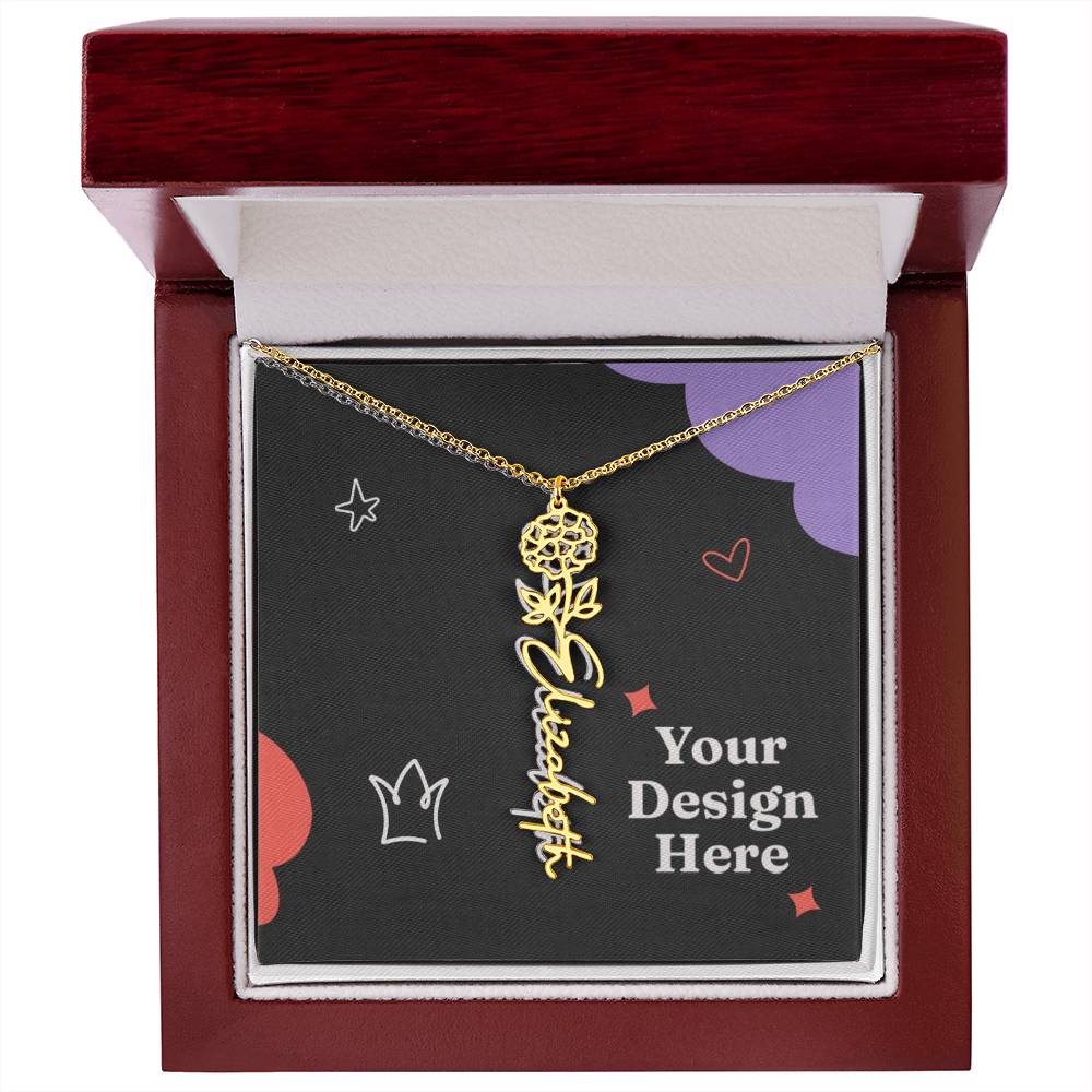 Flower Name Necklace with customizable birth flower design