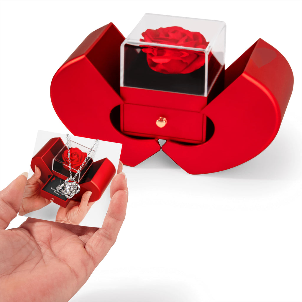 Love Knot Necklace with Red Heart Rose Box