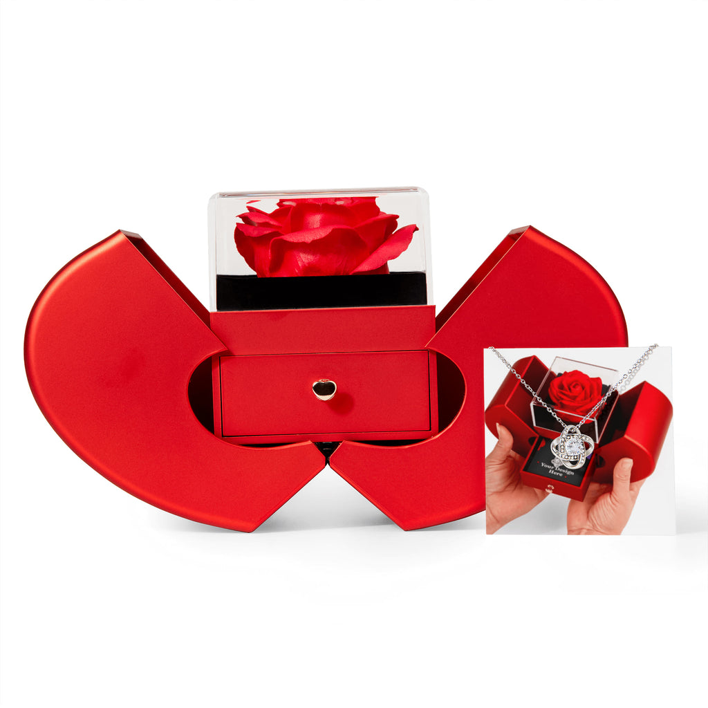 Love Knot Necklace with Red Heart Rose Box