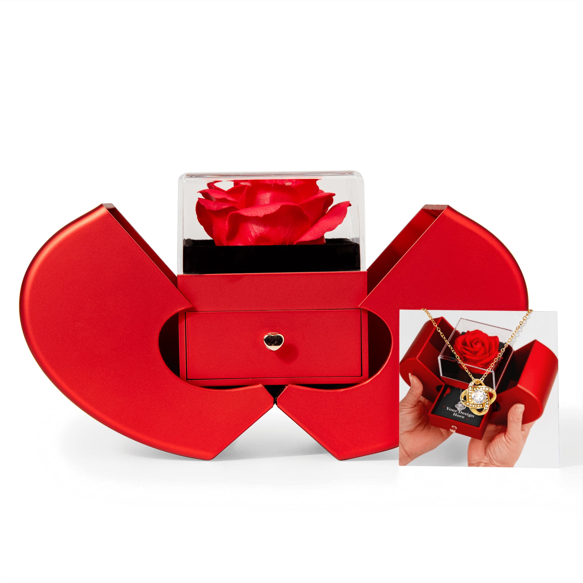Love Knot Necklace with Red Heart Rose Box